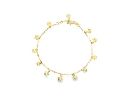 18K Yellow Gold Floral Charm Bracelet – 7.7 Inch